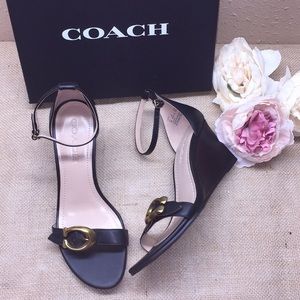 Coach Black Leather Wedge Sandals 8M